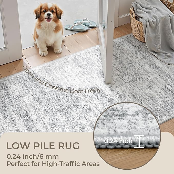 Washable Runner Rug 2.5x14, Non-Slip Long Hallway Runner for Entryway, Soft Vintage Kitchen Mats for Floor, Abstract Dining Room, Bedroom, Living Room Rugs(2.5'x14', Grey/Ivory)
