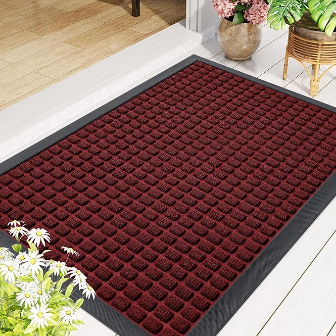 Smiry Front Door Mat Outside Entrance, Heavy Duty Natural Rubber Doormat, Non Slip, Trap Dirt and Moisture, Easy Clean, Low Profile Welcome Floor Mats for Indoor Outdoor Entry, 70x46.5 Inch, Red