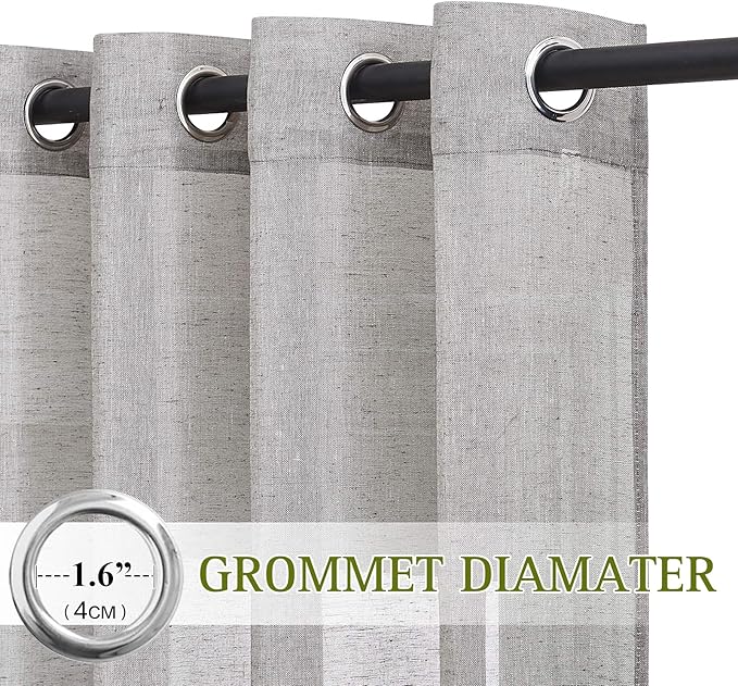 NICETOWN Sheer Curtains Flax Texture for Bedroom, Vintage Grommet Top Linen Textured Semitransparent Privacy Window Treatment Light Filter for Living Room, 52" W x 96" L, Set of 2, Charcoal Grey