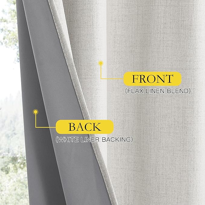 NICETOWN Snowbound Vintage Linen 100% Blackout Curtains for Playroom, Thermal Insulated Curtains 72" Long, Noise Reducing Window Treatment Drapes for Laundry Room, 62" Wide Per Panel, Set of 2