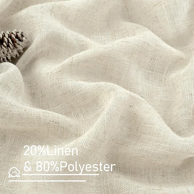 LAMIT 48 Inch Length Short Linen Curtains 2 Panels, Cream Ivory Light Filtering Panels Bronze Grommet Semi Sheer Drapes for Kitchen/Small Windows/Cafe, 34 x 48 Inch