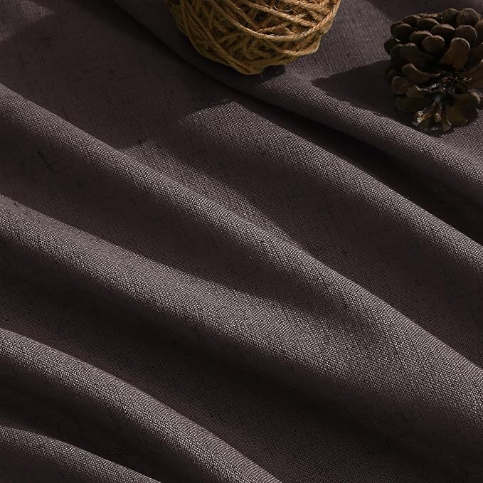 Cocoa Coffee Curtains 63 Inches Long 2 Panel Sets for Living Room Bedroom, Light Filtering Linen Drapes for Kitchen Windows Rod Pocket or Back Tab Curtain,Semi Sheer 52x63