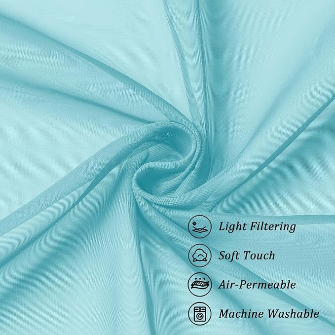 Chyhomenyc Aqua Sheer Curtains 45 Inch Long 2 Panels, Light Filtering Short Soft Airy Short Cafe Curtains, Modern Rod Pocket for Dinning Living Room Bedroom, 42Wx45L Inches