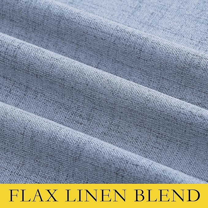 NICETOWN Stone Blue Vintage Linen 100% Blackout Curtains for Living Room, Thermal Insulated Curtains 95" Long, Noise Reducing Window Treatment Drapes for Bedroom, 52" Wide Per Panel, Set of 2