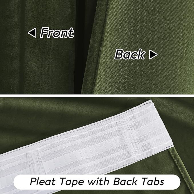 RYB HOME Olive Green Velvet Curtains 72 inches Length with Hook Tape, Thermal Insulated Privacy Protect Decorative Drapes for Window, W 42 x L 72 inches, 2 Panels Set