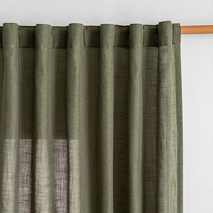 MYSKY HOME Curtains for Living Room 84 Inches Long Semi Sheer Light Filtering Privacy Drapes Linen Look Textured Boho Home Decor, Backdrop Curtain for Parties, 50" x 84", Olive Green, 2 Panels