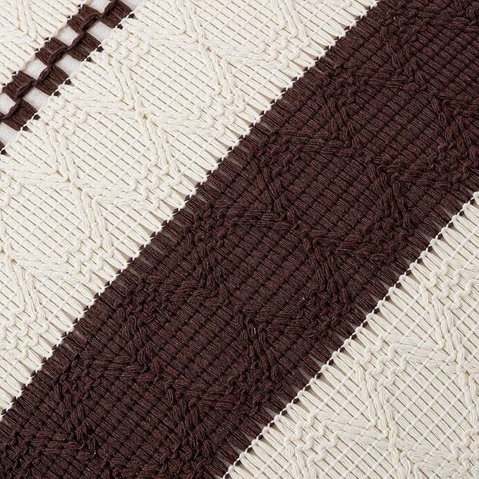 Fancy Homi Set of 1 Boho Brown Decorative Throw Pillow Cover 22x22 Inch for Couch Bed Sofa, Aesthetic Modern Organic Farmhouse Home Decor, Soft Cotton Cute Accent Macrame Woven Cushion Case