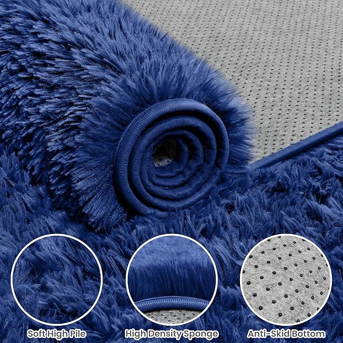 6x9 Area Rugs for Living Room Rug: Soft Fluffy Shag Navy Blue Rugs for Bedroom, Non-Slip Large Fuzzy Plush Rug Indoor Floor Carpet for Nursery Kids Boys Girls Room, Dorms, Playroom, Modern Home Decor