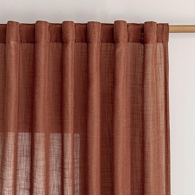 MYSKY HOME Semi Sheer Curtains 72 Inch Length for Bedroom 2 Panels, Light Filtering Privacy Drapes, Door Curtains for Closet Doorways Back Tab Soft Touch Style Texture for Kitchen, Terracotta, 50"x72"