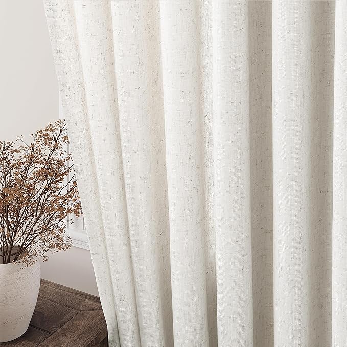 Cream Linen Curtains 102 inches Long 2 Panels Set for Living Room Extra Long Back Tab Curtains Neutral Farmhouse Light Filtering Semi Sheer Linen Drapes Ceiling to Floor for Large Window Ivory