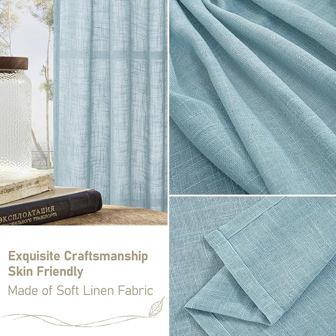 LAMIT Stone Blue 72 inch Linen Curtains for Living Room 2 Panels, Linen Textured Light Filtering Semi Sheer Back Tab and Rod Pocket Panels for Bedroom/Farmhouse, 52 x 72 Inch