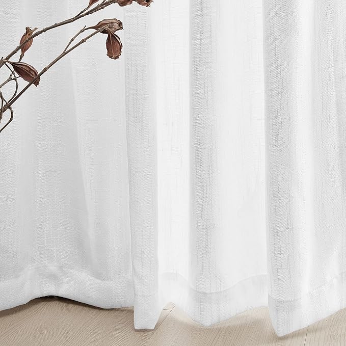 MYSKY HOME White Curtains 84 Inch Length 2 Panels Set, Semi Sheer Cotton Blend Soft Touch Light Filtering Drapes for Doorways Sliding Glass Door, 50" Wide per Panel, White, 2 PCs