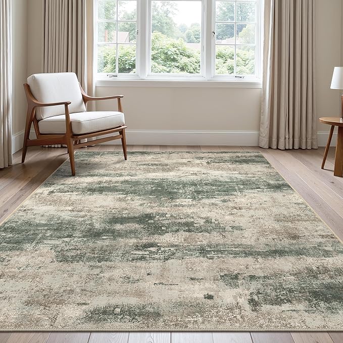 BEIMO Area Rugs 5x8 for Living Room Bedroom, Modern Abstract Machine Washable Rug, Large Soft Low Pile Floor Carpet with Non Slip Backing for Dining Room, Grey/Dark Green
