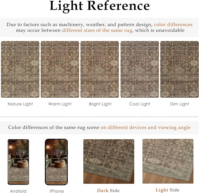 9x12 Washable Area Rug for Living Room Bedroom Vintage Rust Red Non Slip Carpet Traditional Retro Soft Low Pile Large Throw Rug for Dining Room Kitchen Office Indoor