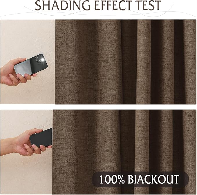 RYB HOME Coffee 100% Blackout Curtains 63 inch Long, Light Blacking & Thermal Insulated Curtains for Nursery/Bedroom/Boys'Room, Back Tab & Rod Pocket Window Treatment, W52 x L63, 2 Panels