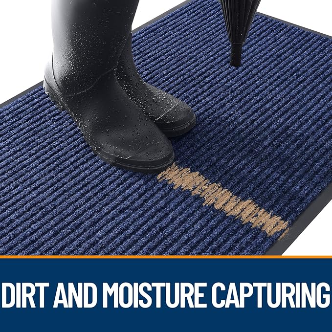 OLANLY Front Door Mat Indoor Outdoor Entrance, 2-Pack 71 x 47 Inch, Waterproof Heavy Duty Doormat, Fade Resistant, Low Profile, Easy Clean Patio Porch Welcome Floor Mats for Entry, Blue