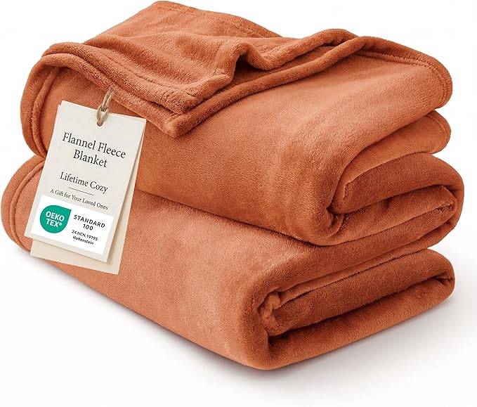 Bedsure Burnt Orange Throw Blankets Fleece Blanket Twin Blanket - 300GSM Soft Lightweight Plush Cozy Blankets for Bed, Sofa, Couch, Travel, Camping