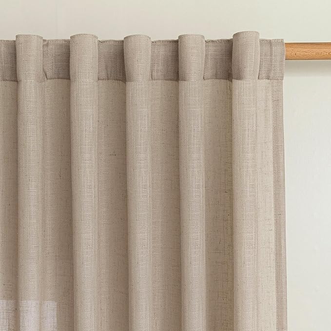 MYSKY HOME Taupe Curtains 96 Inches Long for Living Room Sliding Glass Door Semi Sheer Drapes Light Filtering Window Treatments Soft Farmhouse Style Privacy Protect Back Tab, 50" x 96", 2 Panels