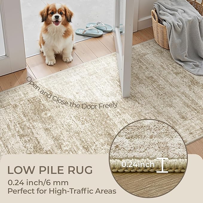 Washable Runner Rug 2.5x16, Non-Slip Long Hallway Runner for Entryway, Soft Vintage Kitchen Mats for Floor, Abstract Dining Room, Bedroom, Living Room Rugs(2.5'x16', Brown/Ivory)
