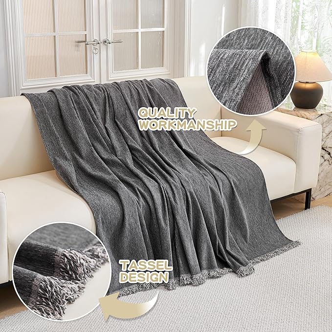 MYSKY HOME Couch Cover for Dogs Washable, Couch Covers Couch Covers for Dogs Couch Cover 2 Cushion Sofa Non Slip Dog Furniture Protector with Tassels Chenille Sofa Covers for Pets, 71"x102", Dark Grey