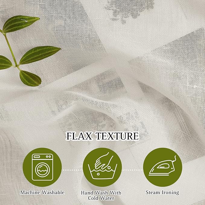 NICETOWN Linen Blend Semi Sheer Farmhouse Curtains 72 inches Long, Grommet Bedroom Window Treatments Privacy with Light Filtering Drapes for Bedroom, Natural, W36 x L72, 2 Panels