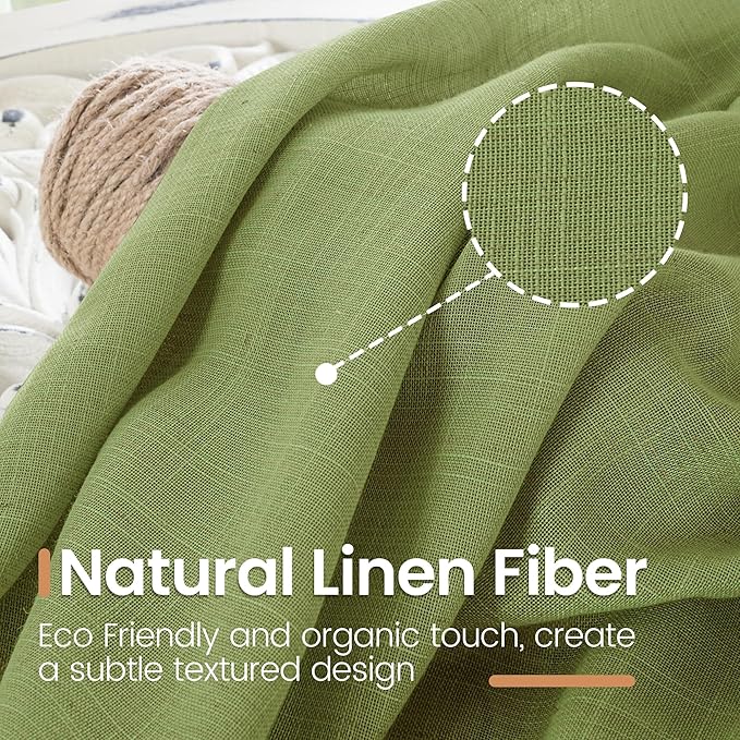 BGment 45 Inch Length Green Linen Curtains for Kitchen Window - Short Drapes Semi Sheer Textured Light Filtering with Rod Pocket for Cafe Front Door Window, 2 Panels Set, 30 X 45 Inch