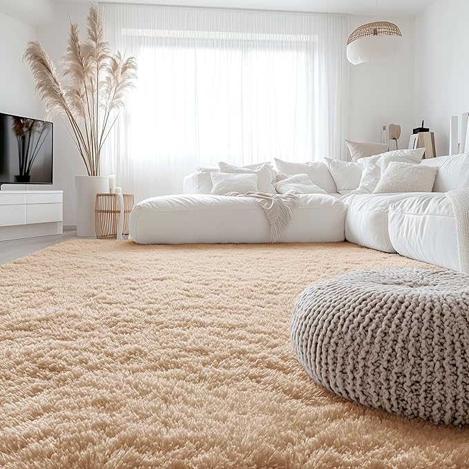 OLANLY 6x11 Machine Washable Large Area Rugs for Living Room, Bedroom, Soft Fluffy Shaggy Bedside Rug, Indoor Floor Carpet for Kids Girls and Boys, Dorms, Nursery, Home Decor Aesthetic, Beige
