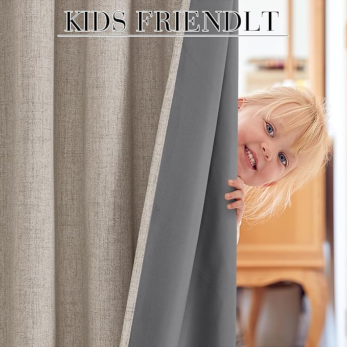 RYB HOME Natural Beige 100% Blackout Short Curtains 45 inch Length 52 Width, Light Blocking & Thermal Insulated Curtains for Kitchen/Small Window/Bathroom/Basement, 2 Panels