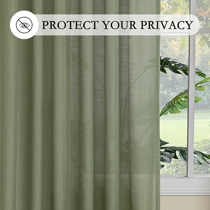 MYSKY HOME Patio Curtains for Sliding Door 90 inch Length 2 Panels Set, Living Room Curtains & Drapes Soft Farmhouse Window Treatments Back Tab Semi Sheer Draperies, 50" W x 90" L, Sage Green