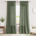 Extended Curtain Olive Green Linen Sheer Curtains for Living Room 2 Panels Set 114 Inch Length Back Tab Light Filtering & Breathability Semi Sheer Curtain Drapes for Bedroom Living Room 52x114