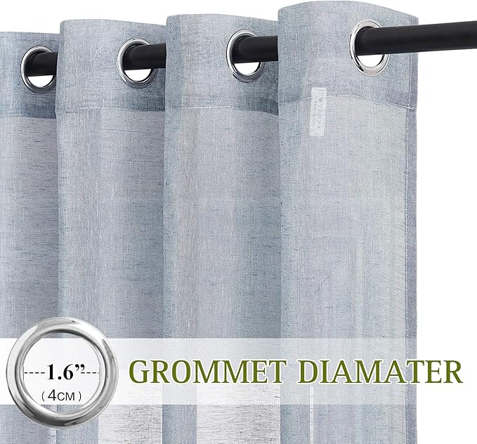 NICETOWN Linen Textured Semi Sheer Curtains 84 inches Length, Eyelet Top Bedroom Window Privacy Translucent Light Filtering Flax Sheer Drapes for Guest Room, 52 inches Wide, 2 Panels, Sea Mist