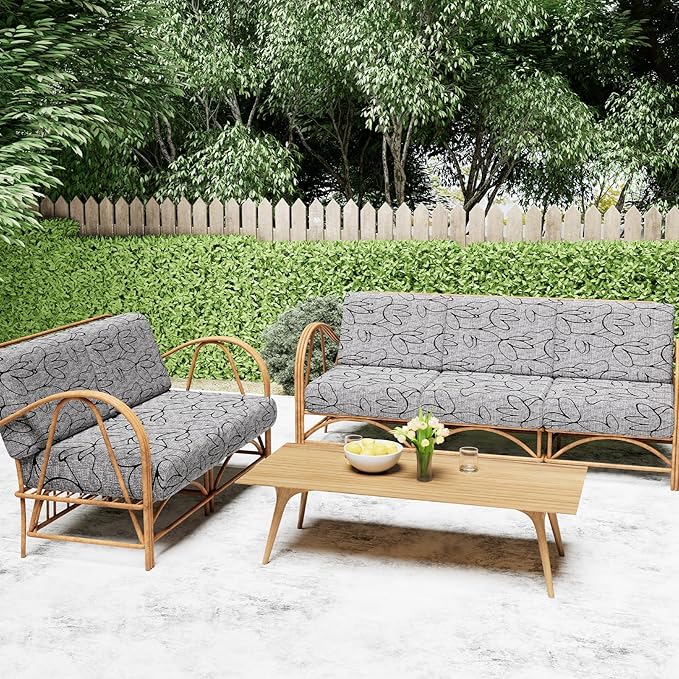 Smiry Printed Couch Cushion Covers, Stretch Soft Couch Covers for Sofa, Washable Non-Slip Sofa Slipcover Furniture Protector for Indoor and Outdoor (3 Pack, Grey and Black)