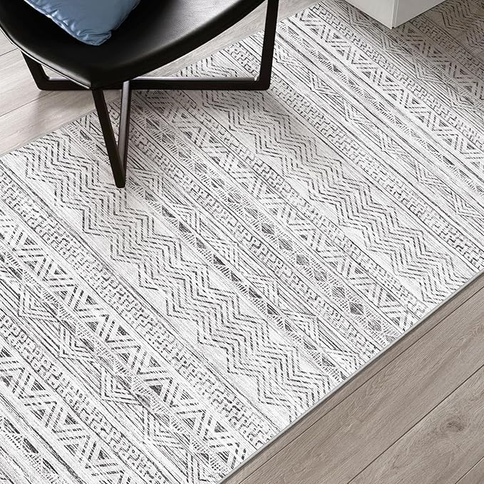 4x10 Washable Hallway Runner Rug：Moroccan Non-Slip Wide Runners for Entryway Kitchen Soft Modern Geometric Low-Pile Rugs for Living Room Thin Waterproof Carpet for Bedroom Bathroom Laundry(Grey,4x10)