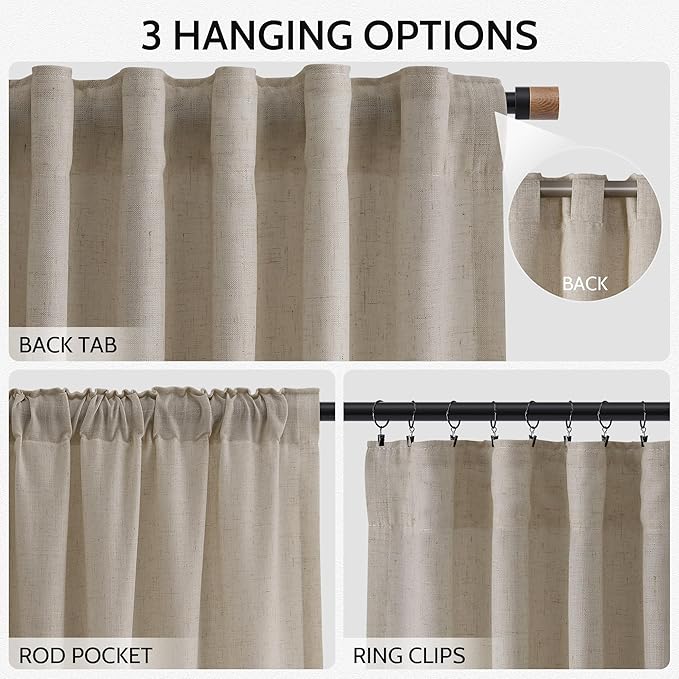 Cobblestone Linen Curtains for Living Room 126 Inches Long Light Filtering Semi Sheer Curtain Back Tab Modern Farmhouse Decor Elegant Drapes Floor to Ceiling High Window for Bedroom 52x126, 2 Panels