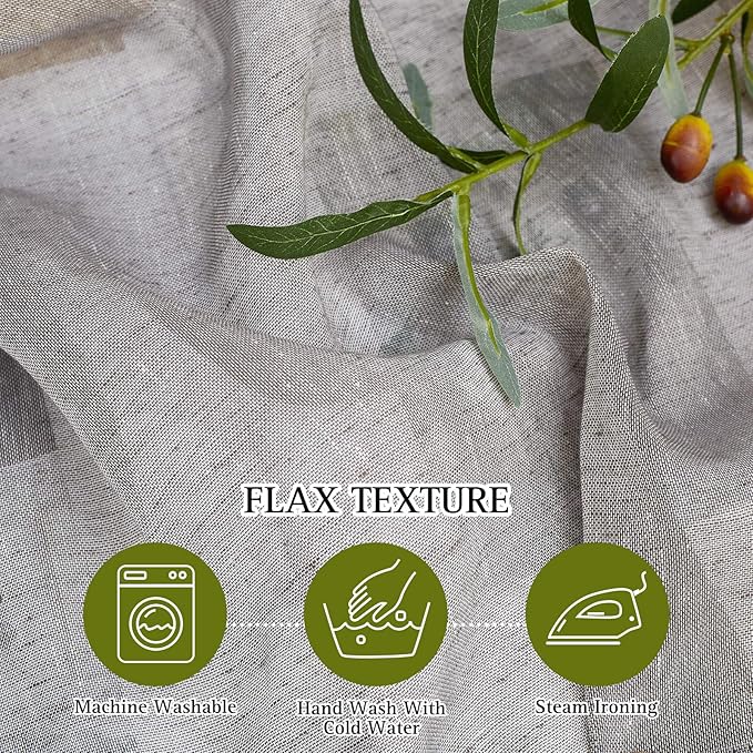 NICETOWN Faux Flax Linen Sheer Curtains 96 inch Long, Grommet Rustic Flax Semi Sheer Window Drapes with Light Filtering for Farmhouse/Patio Door, Charcoal, W70 x L96, Set of 2