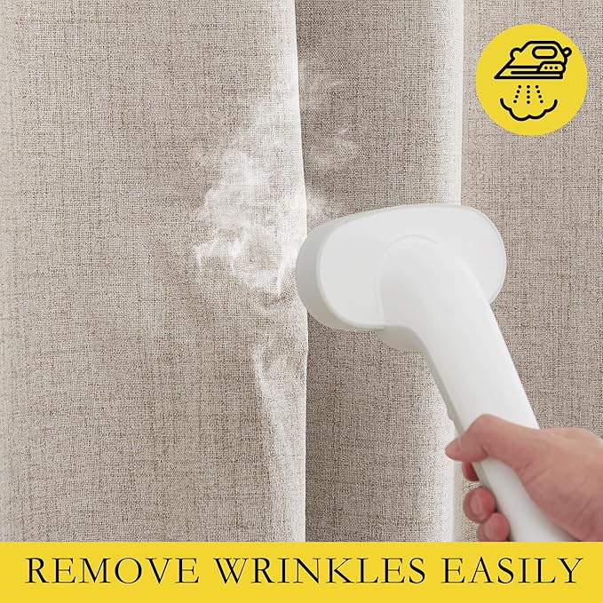 NICETOWN Oatmeal Linen Complete Blackout Curtains 48 inches for Kids Room, 2 Panels, Thermal Insulated & Noise Reducing Window Draperies with Grey Liner, Noise Reducing Short Drapes