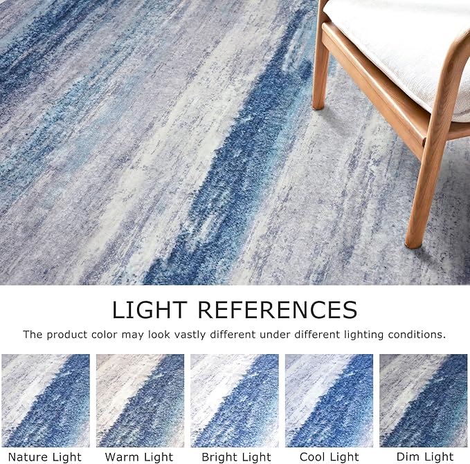 KOZYFLY Modern Abstract Washable Rug Runner 2.6x16 Hallway Rug Runner Non-Slip Soft Kitchen Runner Rugs, Blue/Grey/Beige Striped Carpet for Stair Entryway Bathroom Laundry Room Foyer