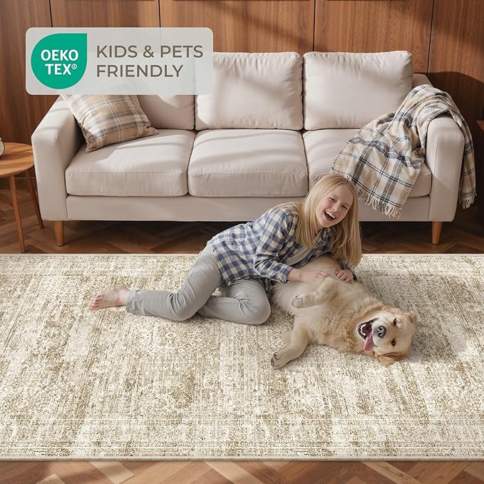 2x3 Washable Rug Runner for Bathroom, Soft Entryway Rug for Laundry Room, Kitchen, Vintage Abstract Hallway Runner for Bedroom, Anti-Slip Door Mat Indoor Entrance(2'x3', Brown/Ivory)