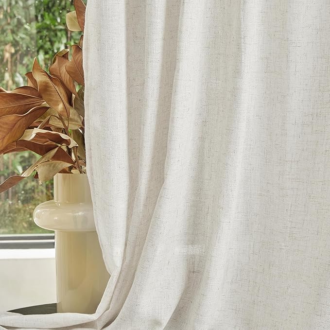 MYSKY HOME 90 Inches Long Linen Curtains for Living Room, Semi Sheer Bedroom Curtains Farmhouse Boho Room Decor Sliding Glass Patio Doorways Light Filtering Privacy Protect, 50" x 90", Linen, 2 Panels