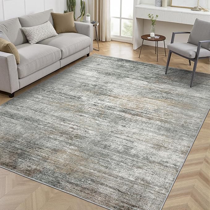 BEIMO Area Rugs 9x12 for Living Room Bedroom, Modern Abstract Machine Washable Rug, Large Soft Low Pile Floor Cover with Non Slip Backing for Dining Room, Ash Gray Brown