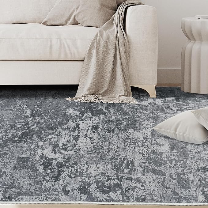 8x10 Area Rugs for Living Room Rug Washable: Abstract Large Rug for Dining Room Bedroom Carpet Non Slip 8 by 10 Indoor Modern Nursery Home Office Black