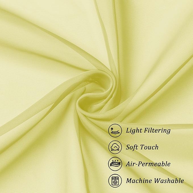 Chyhomenyc Lemon Sheer Curtains 45 Inch Long 2 Panels, Light Filtering Short Soft Airy Short Cafe Curtains, Modern Rod Pocket for Dinning Living Room Bedroom, 42Wx45L Inches