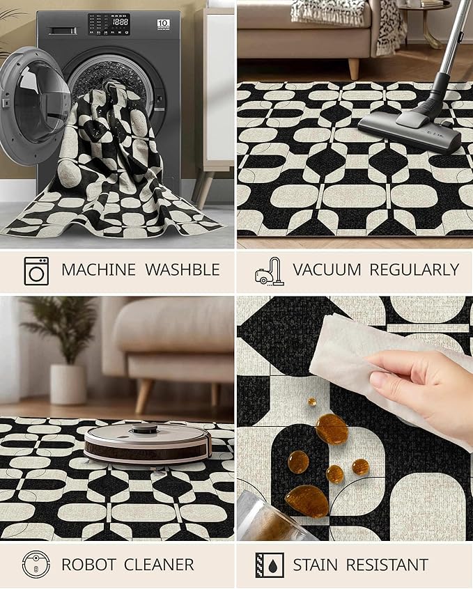 Latte&Fog 2x3 Entryway Rug, Small Modern Abstract Door Mat Samll Rug, Washable Kitchen Rug, Boho Non Slip Low Pile Carpet for Indoor Kitchen, Entry, Front Door and Bathroom - Beige