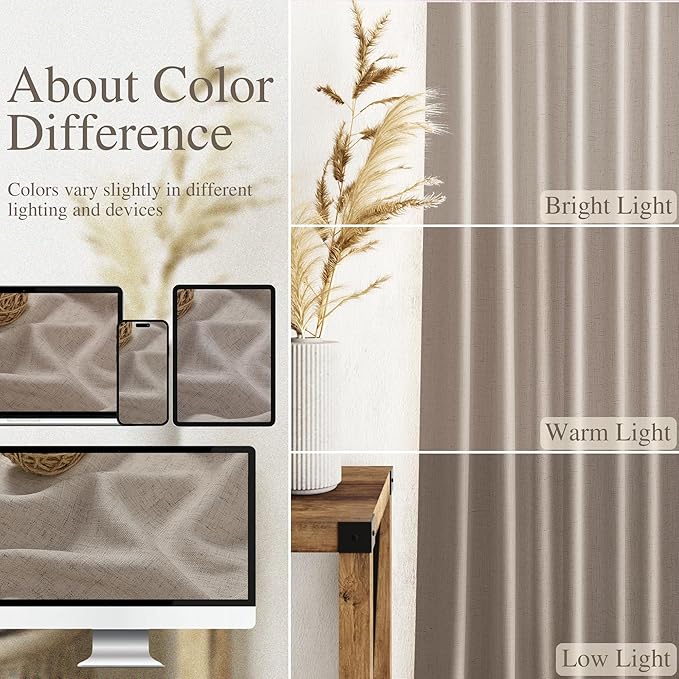 Nanspring Ecru Curtains 63 Inch Length for Living Room Linen Blend Luxury Light Filtering Semi Sheer Curtain Back Tab Rustic Decor Natural Farmhouse Elegant Boho Drapes for Bedroom 52x63, 2 Panels
