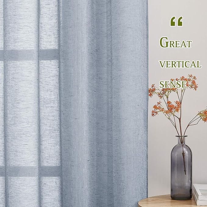 NICETOWN Linen Textured Semi Sheer Curtains 84 inches Length, Eyelet Top Bedroom Window Privacy Translucent Light Filtering Flax Sheer Drapes for Guest Room, 52 inches Wide, 2 Panels, Sea Mist