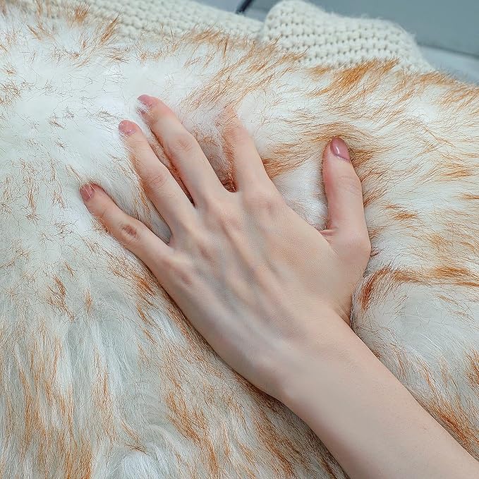 linmopm Faux Fur Rug Sheepskin Shag Fluffy Fuzzy 3x4 ft Rugs for Bedroom Bedside Bed Floor Living Room Plush Rectangle High-Density Cushion Carpet Super Sofa Cover White and Yellow
