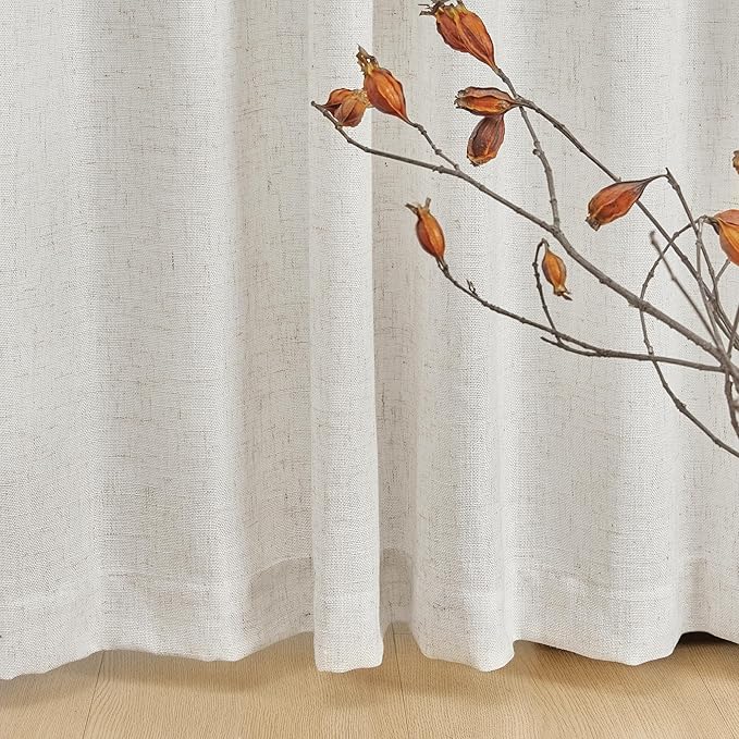 MYSKY HOME Sheer Curtains 63 Inch Length for Bedroom, Window Curtain Panels Light Filtering Privacy Protect Drapes Set, Boho Farmhouse Style Texture Soft Touch, 50" x 63", Linen, 2 Panels