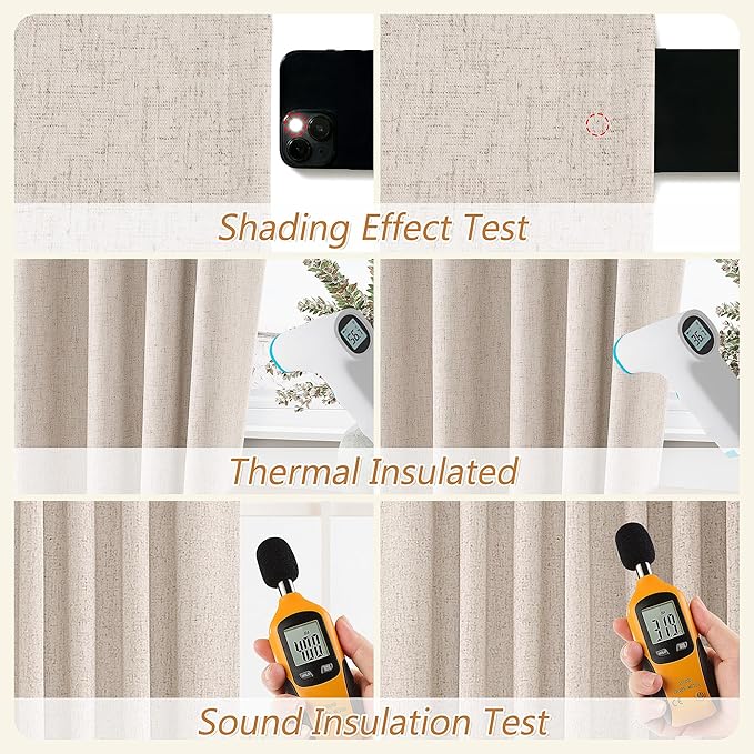 Guken Oatmeal 100% Blackout Curtains 96 Inch Length 2 Panels Set for Living Room Bedroom Back Tab Thermal Insulated Black Out Linen Drapes Room Darkening Window Curtains 96 Inches Long