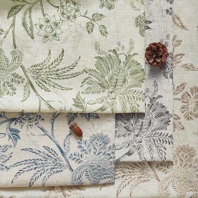 jinchan Linen Floral Curtains for Living Room with Printed Flower 63 Inches Long Light Filtering French Country Back Tab Rod Pocket Taupe Window Curtain Set Farmhouse Drapes 2 Panels Taupe