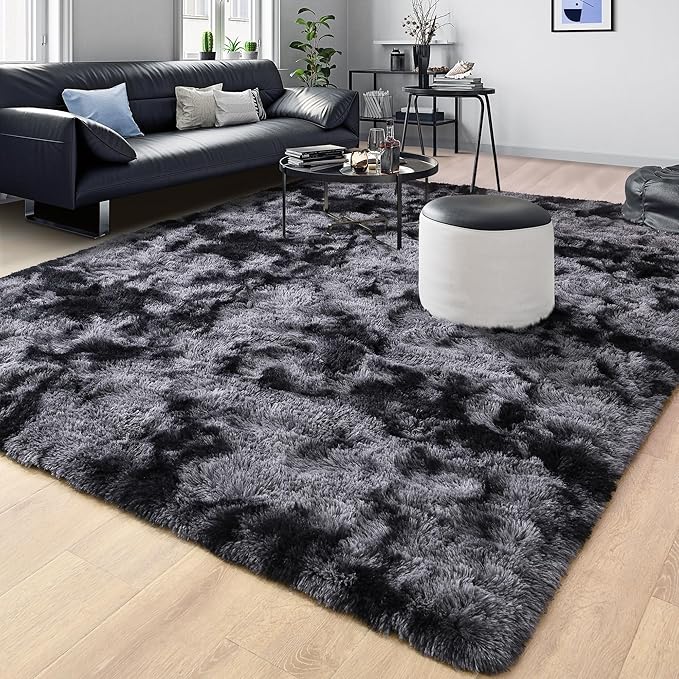 Tepook Fluffy Large Rugs for Living Room, Area Rug 6x9 Carpet for Bedroom, Modern Shaggy Rug for Kids Boys Girls, Plush Indoor Nursery Home Decor Rug with Non-Slip Bottom, Tie-dye Dark Grey